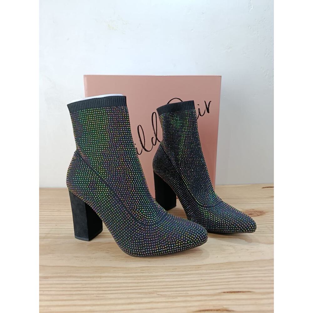 Wild Pair Baybe Black AB Rhinestone Sock Boots Block Heel Women's Size 6M New